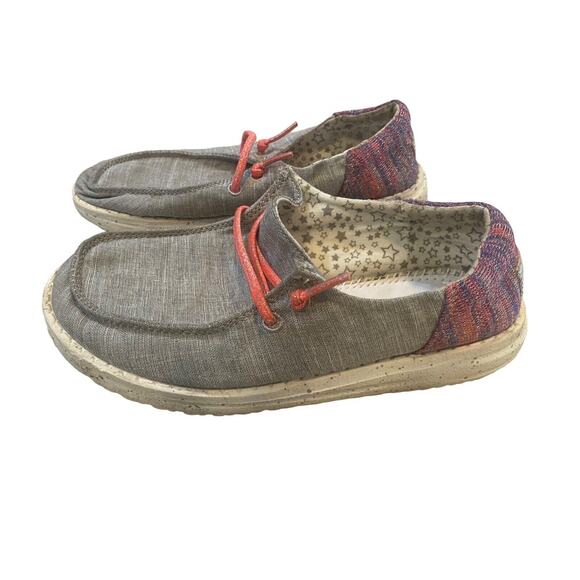 Hey Dude Wendy Girl's Youth Slip-Ons, Linen Grey/Pink Funk Grey US Y2-L3 - Picture 2 of 9